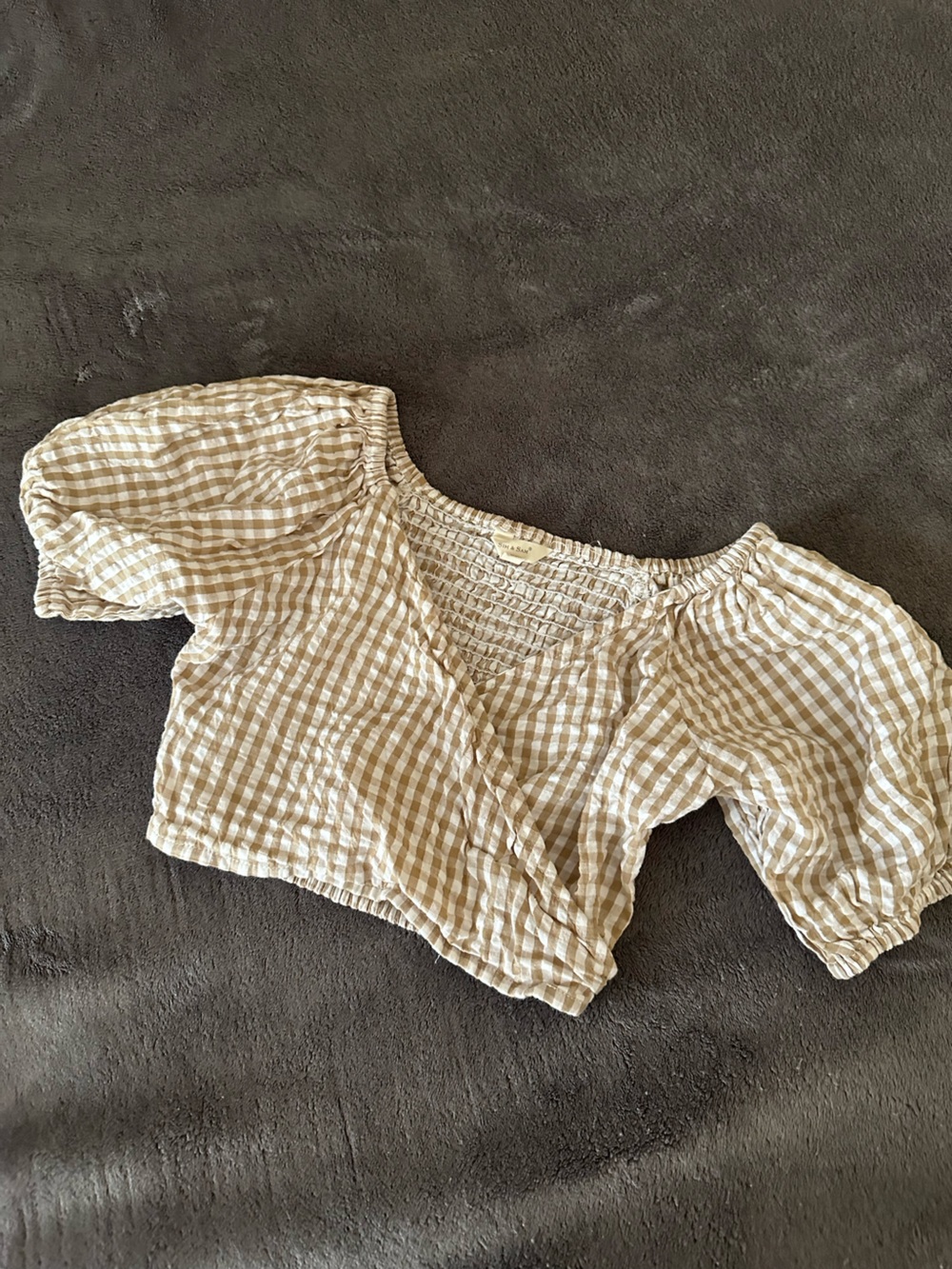 Beige Gingham Crop Top